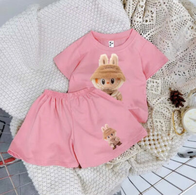 Đồ bộ bé gái quần đùi 5 màu Labubu Nâu mát mẻ mùa hè 1-7t